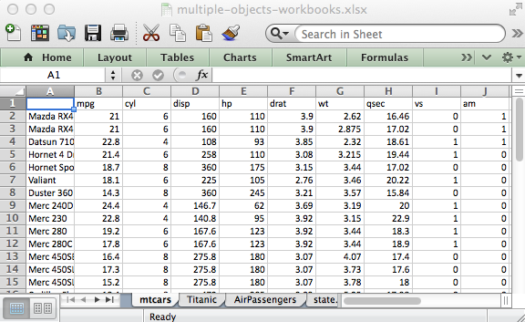 Lire et écrire un fichier Excel en utilisant le logiciel R, plusieurs tables dans le même classeur Excel