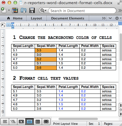 R software and Reporters package, add table to a Word document