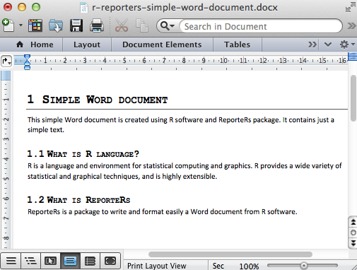 Read and write a Word document using R software and ReporteRs package