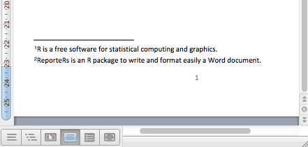 R software and Reporters package, add foot note to a Word document