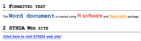 R software and Reporters package, formatted Word document